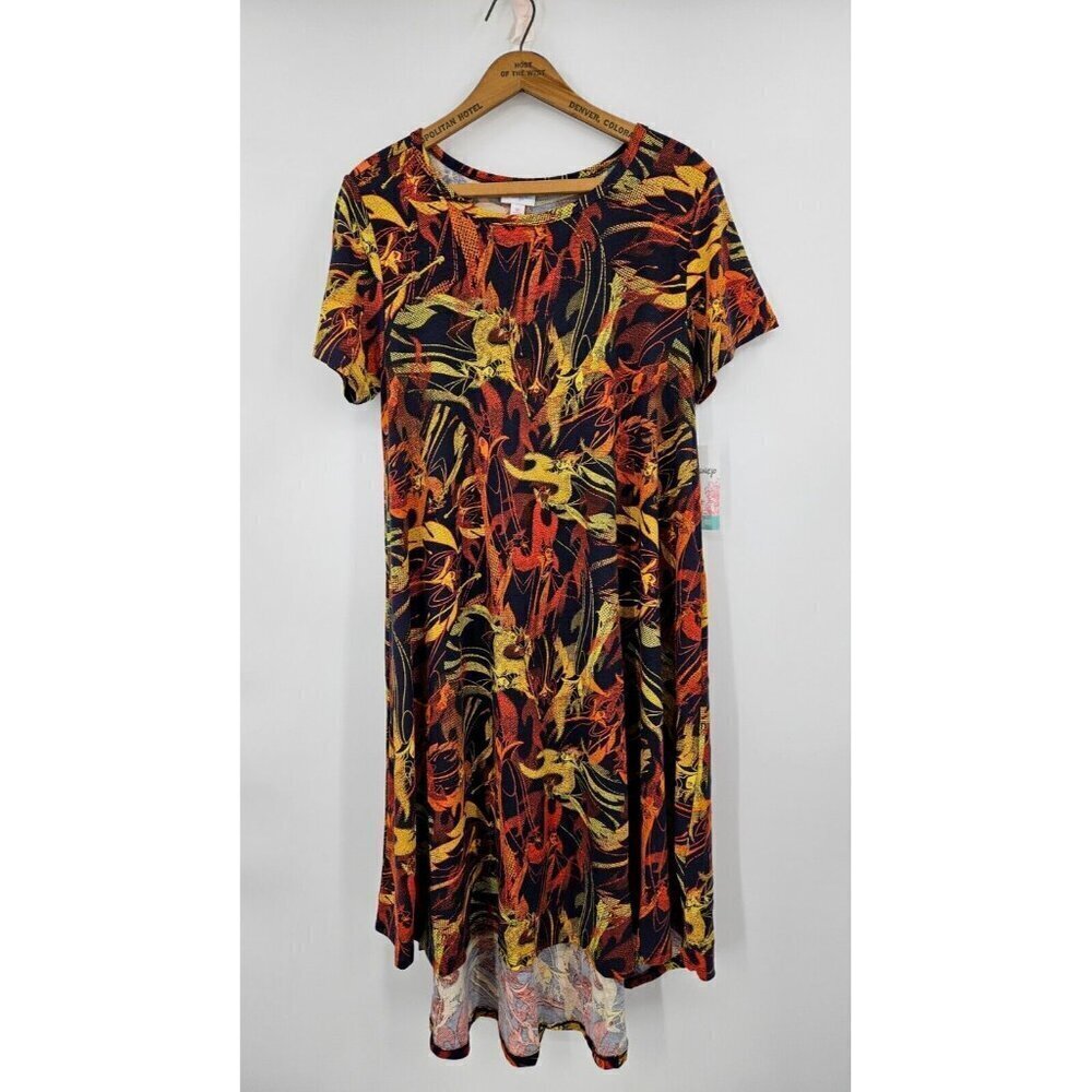 New Lularoe Disney Carly Dress Womens M Maleficent Red Black Orange
